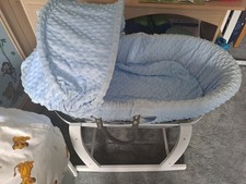 Blue Wicker Moses Basket