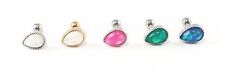 316L Surgical Steel  Synthetic Opal Tear Drop 6mm  Tragus Helix Bar