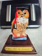 Wise Owl Figurine on wooden plaque Ornament Statue.