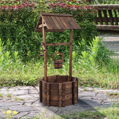 Wooden wishing well planter - wooden,