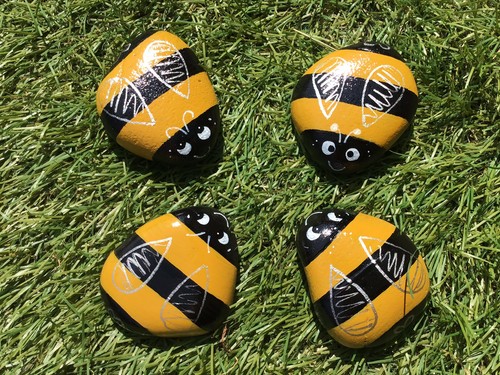 Hand painted bee pebbles - painted,