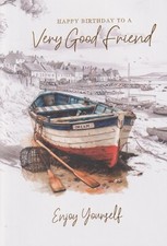 GOOD FRIEND MALE BIRTHDAY GREETING CARD 7"X5" ROW BOAT