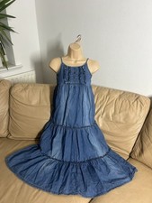  Next girls Blue Tiered Halter Neck Chambray Dress age 9-10 years 