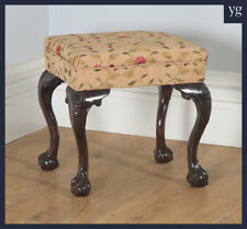 Antique English Georgian Chippendale Style Solid Mahogany Upholstered Stool