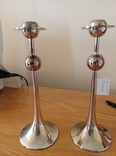 Silver plated candlesticks - silver, art