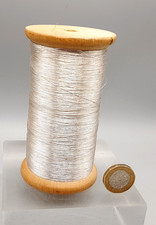 X Large Vintage Wooden Reel / Spool / Bobbin of Silver Thread -Display Prop 11cm