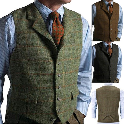 Men vintage tweed vest - vintage,