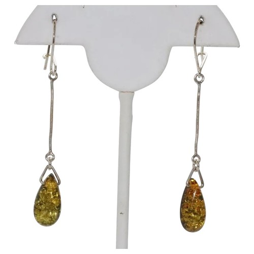Sterling silver dangling amber - silver,