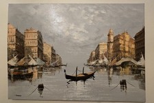  Impressionist 20th European School Oil On Canvas Landscape  Of Venice Signed