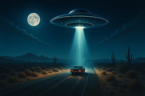 Ufo over desert highway sci - over,