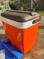 Vintage Curver orange & brown plastic cooler ice box camping picnic VW camper