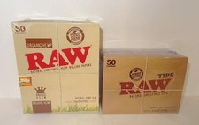 50 RAW ORGANIC Kingsize Slim Rolling Papers & 50 Raw Tips - Authentic UK Stock