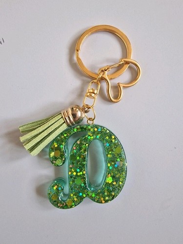 Handmade resin keyring initial - keyring,