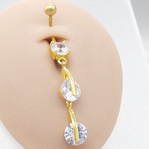 Gold crystal dangle navel - crystal,