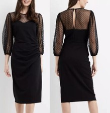 £49 • Wallis • Tall Black Spot Mesh Scuba Bodycon Dress Sz 10 UK. BNWT