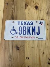Vintage Texas US Disabled Car License Number Plate 9BKMJ