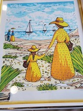 VAN PETERSON Lithograph Mother & Daughter Beach 16" x 20" COA Numbered signed