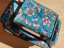 Vintage Chinese Turquoise Enamel Matchbox Cover And Tray Pre 1940