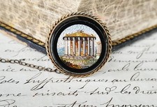 Superb Antique 19th Century Italian Micro Mosaic Temple Of Vesta Brooch