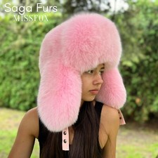 Scandinavian Saga furs Shadow blue fox fur trapper ushanka in light pink (Unisex