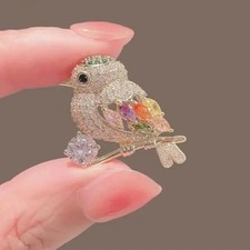 Crystal Coloured Bird Brooch
