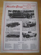 PARADISE GARAGE LONDON'S CLASSIC CAR CENTRE CAR STOCK POSTER ADVERT A4 FILE 22