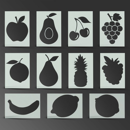 Fruit stencil apple strawberry - fruit,