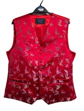 Lloyd Attree & Smith Waistcoat M Red Embroidered Butterflies Chest 40”