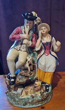 Vintage Staffordshire  RWOOD Figurine Shepherd & Shepherdess w Dog Lamb Goat