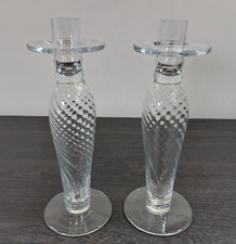 Clear Glass Candle Holder x2 With Twist Patterned Stem for Dinner Taper Candle