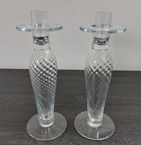 Clear glass candle holder - candle, x2