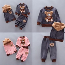3PCS Infant Baby Boys Girls Bear Sweatshirt Tops Pants Vest Clothes Outfit Warm@