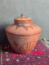 Sasak Pottery Lided Jar Vase Hand Painted Earthenware Boho Decor Indonesia