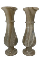 Vintage Onyx Stone Cream/Beige Vases Polished Marble Ornaments x 2
