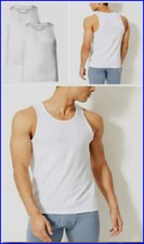 2 Pieces MENS WHITE TOP QUALITY 100% COTTON FINE RIBBED REGULAR FIT VESTS GYM