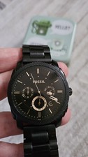 Men's Fossil Machine Chronograph Black Dial Black Steel Strap Watch- FS4682