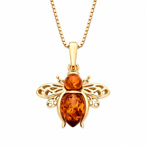 Gold plated baltic amber bee - gold,