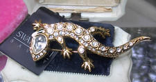 FABULOUS SWAROVSKI 18K GP FINISH CRYSTAL RHINESTONE LIZARD FIGURAL BROOCH PIN