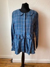 Ewa I Walla 100% Linen Blue Tartan Jacket With Tie Detail Size Large