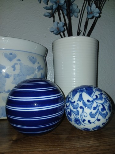 Blue and white ceramic - and, carpet