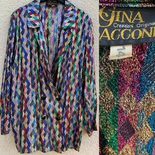 GINA BACCONI VINTAGE METALLIC RAINBOW Striped JACKET TOP 10 12 14 FESTIVAL LUREX