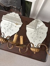A Pair of Venetian 1920-30s Etched Mirror Wall Sconce Girandoles, 43cm