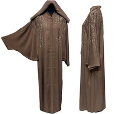 Women Brown Batwing Abaya Farasha Jalabiya Arab Dress With Embroidery