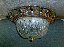 Vintage Crystal Glass Bowl Flush Ceiling Light Franklite Round Glass Dome 30 cm
