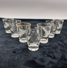 Vintage Shot Glasses x7 Mixed Etched Design 4x Holly 3x Grapevine 25ml