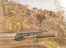 TETBURY RAILWAY STATION 1942 ARTIST LOUISA PULLER FABULOUS LARGE MOUNTED PRINT