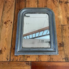 Antique Vintage French Wall Mantle Mirror Arc Wood & Plaster Beaded Edge Silver