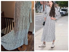 Zara Iconic THAT White Black Polka Dot Midi Smock Dress,Blogger Fave! Size large