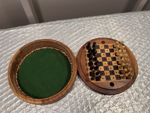 Vintage round wooden travel - vintage,