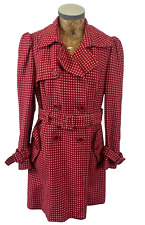 NEXT TRENCH COAT MAC JACKET 14 RED WHITE Polka Dot Belted Double Breasted Wool